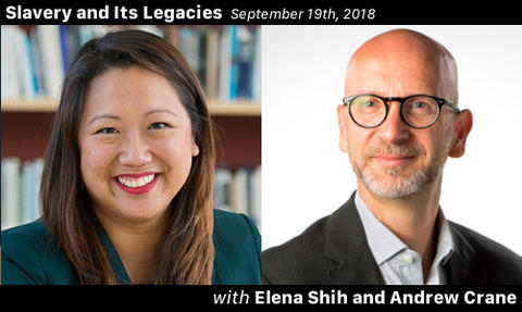 Graphic that shows Elena Shih and Andrew Crane, and the date the podcast episode 